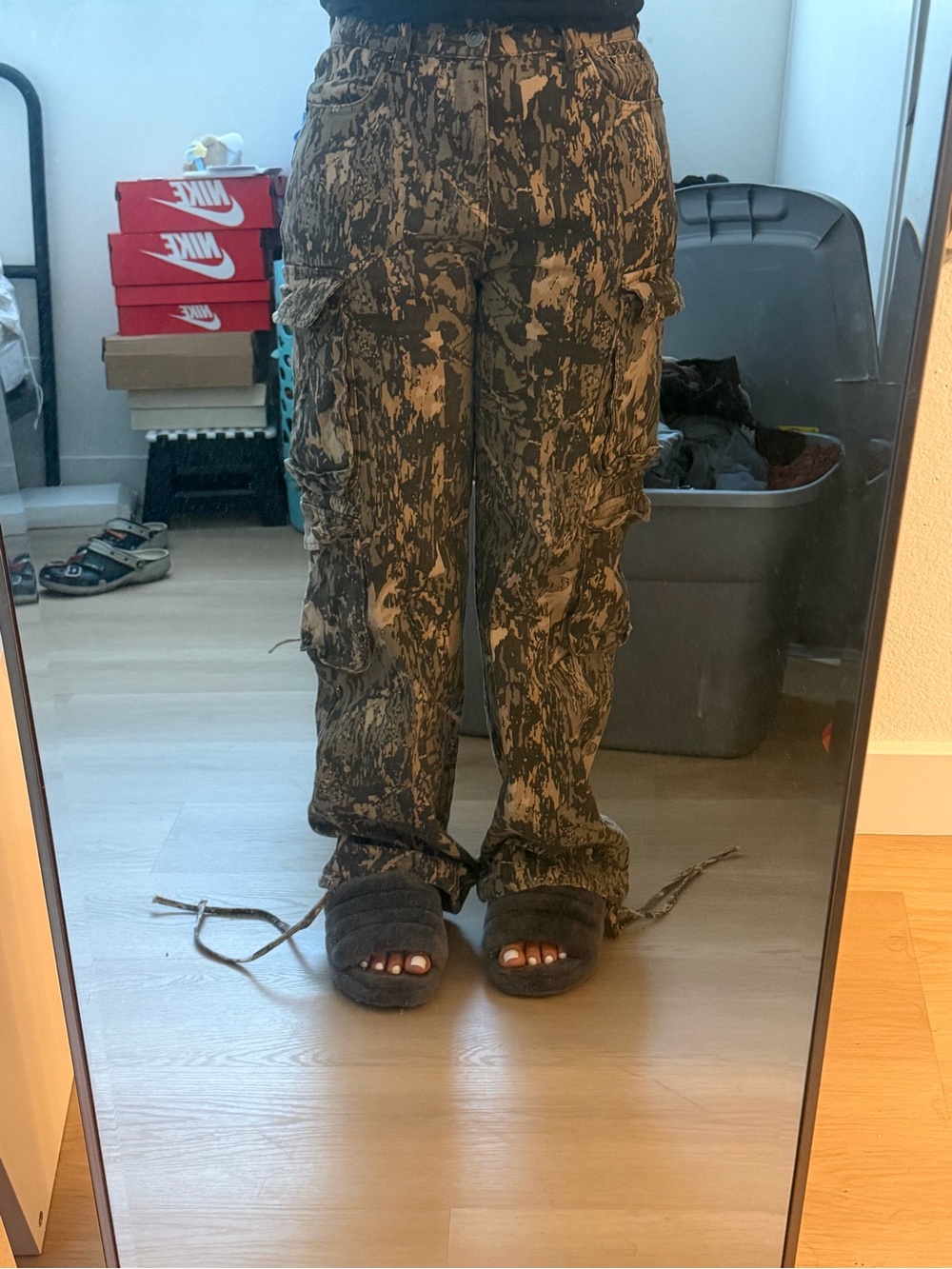 Fashion Nova women’s Cargo Pants in Olive & Tan Camo Print